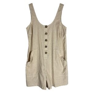 MARINE LAYER Sydney Romper in Natural Stripe Sz S Hemp Tencel Blend Button Front